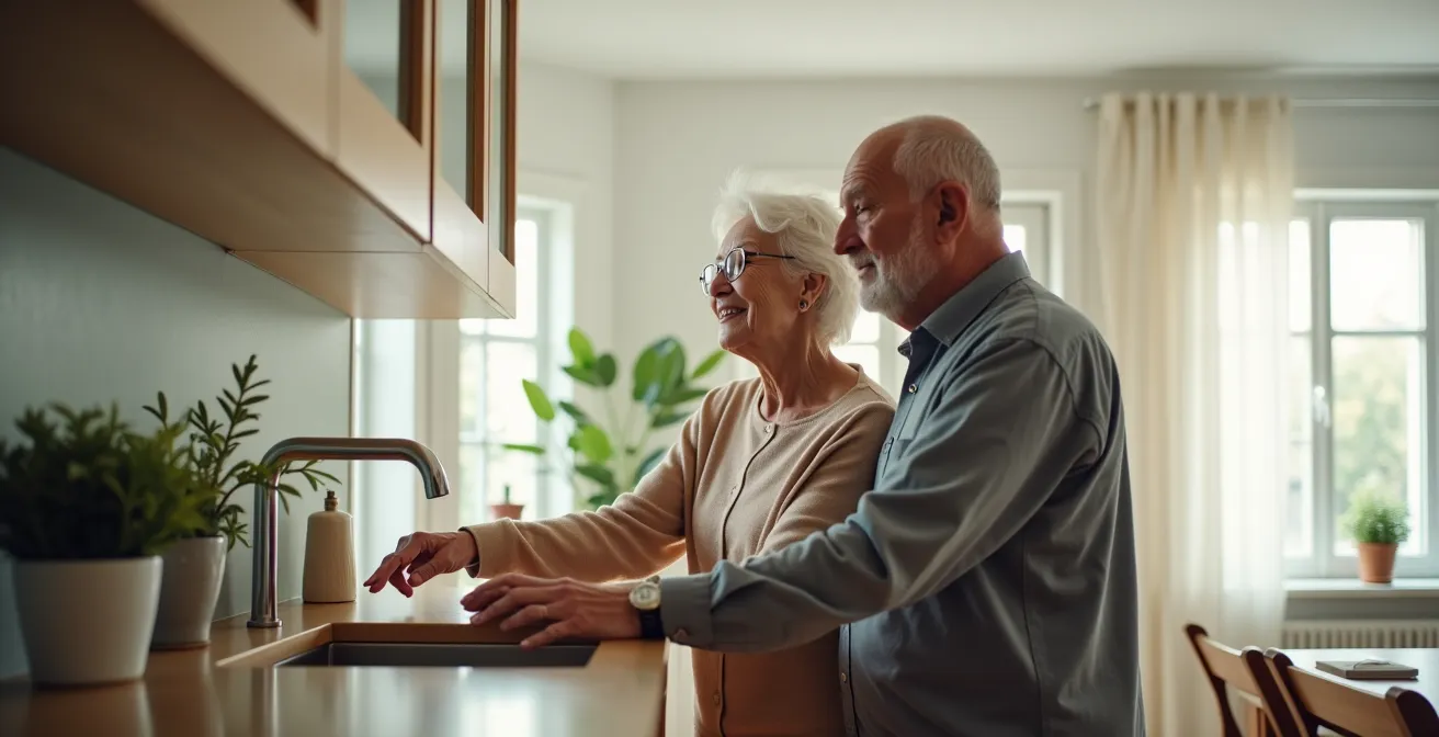Couple de seniors visitant un appartement lumineux