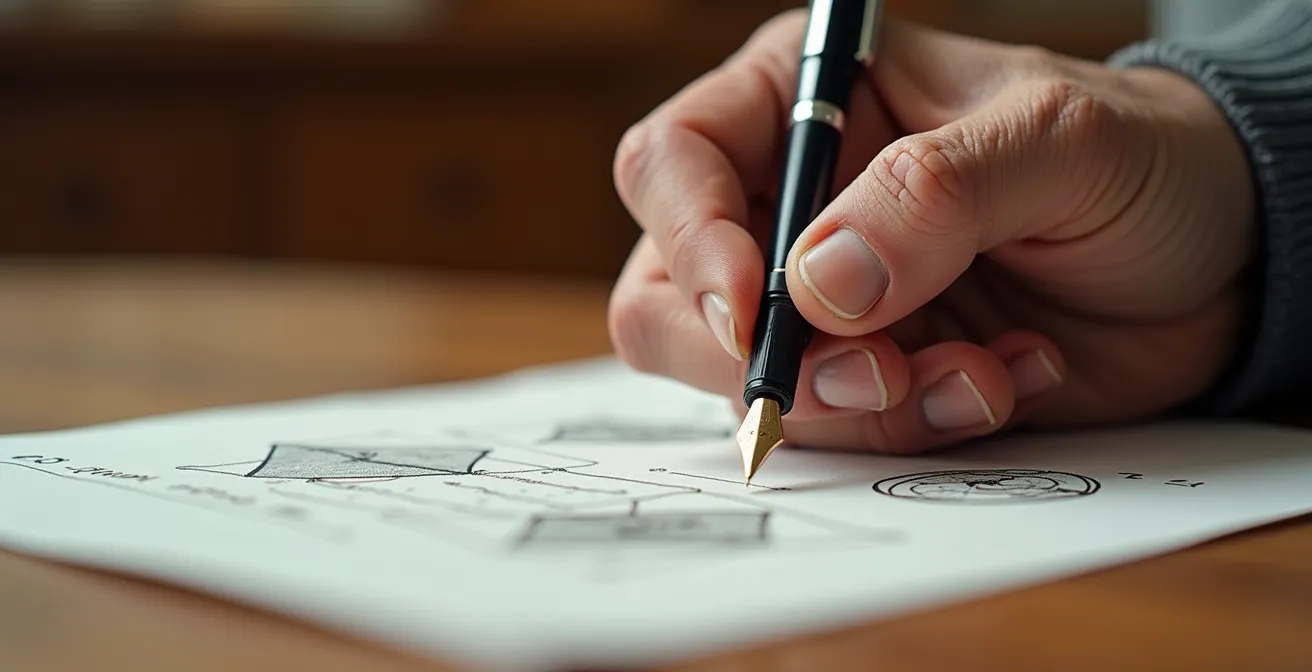 Détail d'une main de senior tenant un crayon au-dessus d'une checklist
